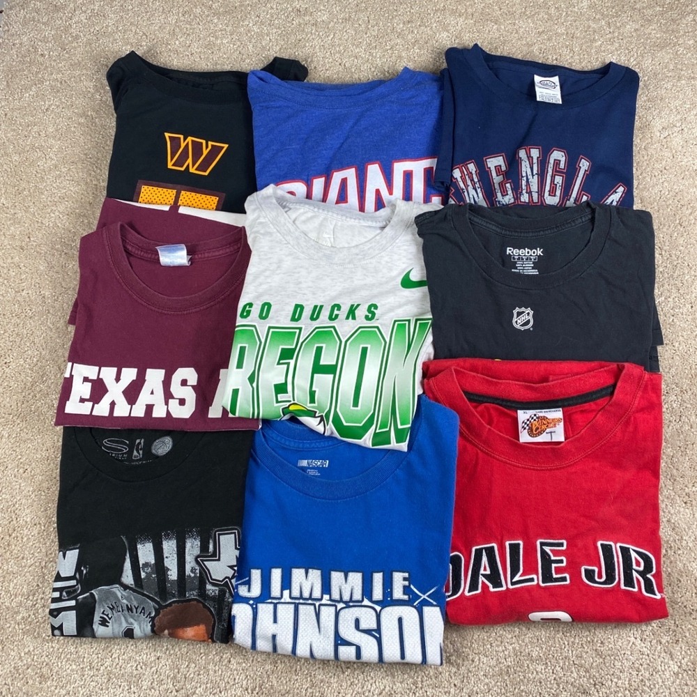 Mens Sports Reseller T-Shirt Lot 9pc Nike NFL NBA NHL NASCAR NCAA Wembanyama
